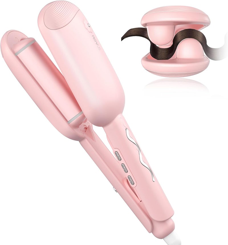 NOVUS 1.25 Inch Curling Iron,Hair Crimper- Beach Wave Hair Waver with Anti-Scald & Negative Ion Technology, Hair Crimper Ceramic Barrel for Tangle-Free Waves on All Hair Types, Pink - Image 1